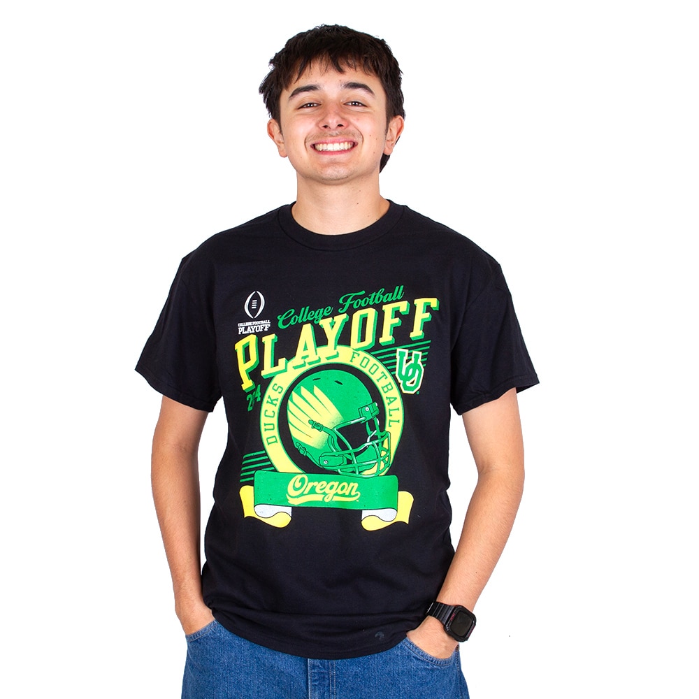 Playoffs, Blue 84, Black, Crew Neck, Men, Unisex, Football, Mill dyed, Postseason, 2024, Interlocking UO, T-Shirt, 915210